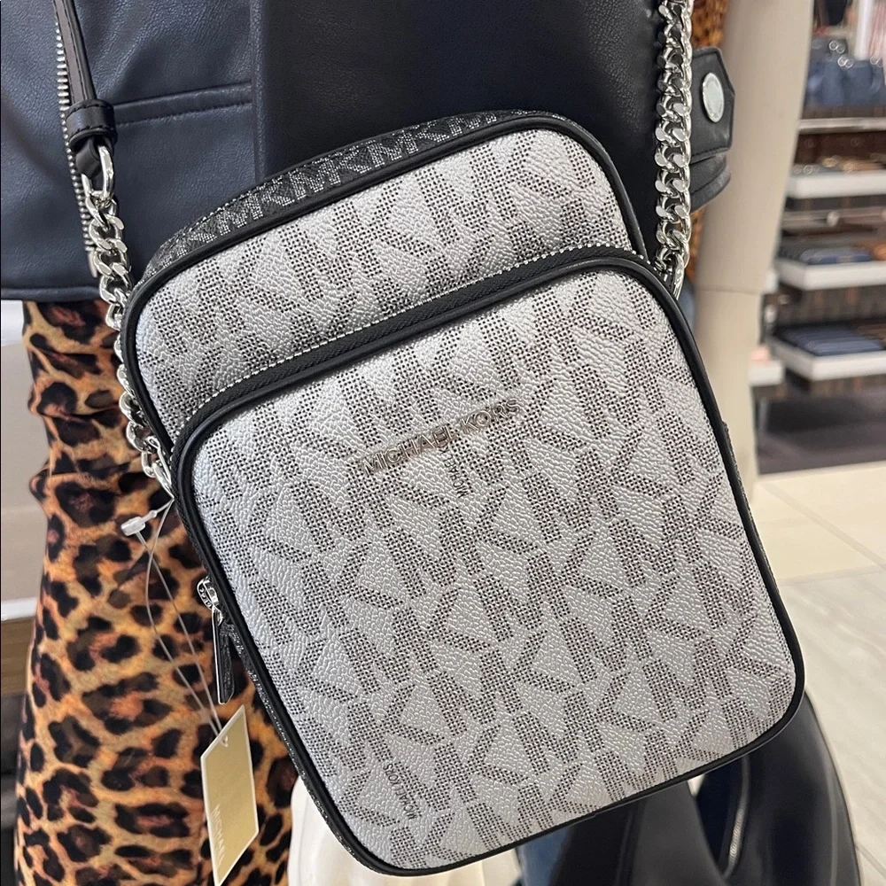 MICHAEL KORS Jet Set Medium Metallic Signature Logo NS Chain Crossbody Flight